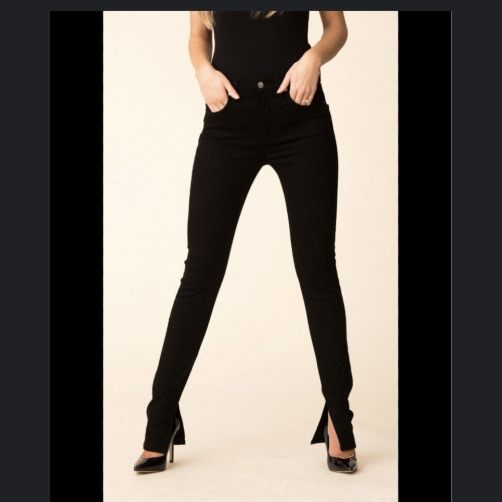 Veronica Beard Kate Skinny Side Slit Velvet Pants W27/4 raven black
